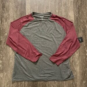 01 ALGO Mens Performance Raglan Long Sleeve Shirt Charcoal Red 3XL
